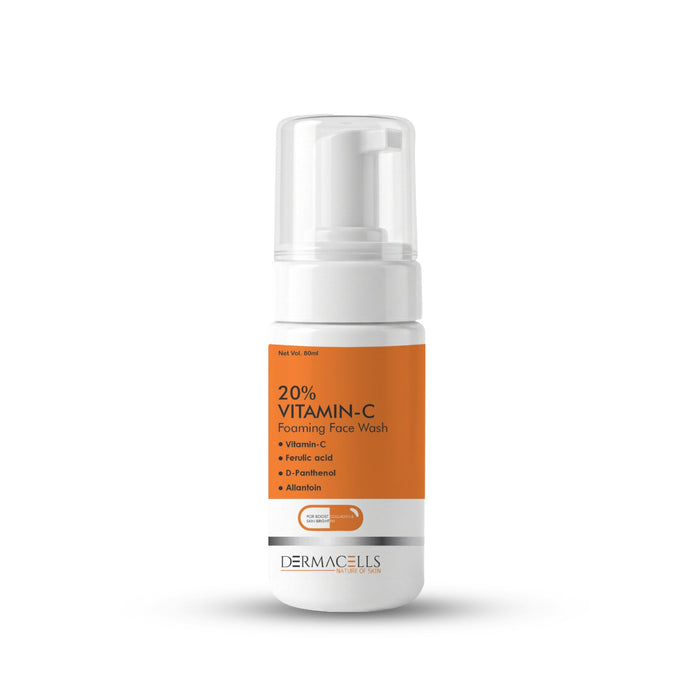DERMACELLS 10% Vitamin C Foaming Face Wash 100ml | Built-In Brush Face Cleanser for Brightening, Deep Cleansing & Glowing Skin