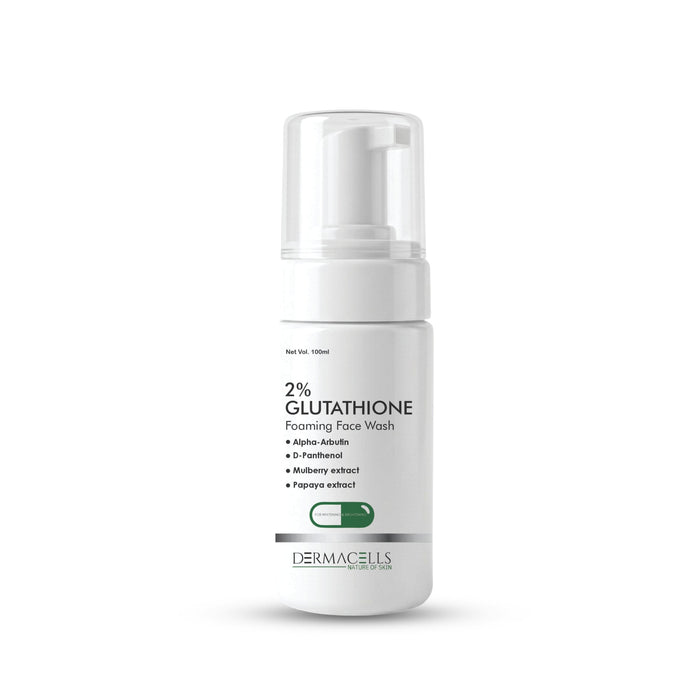 DERMACELLS 2% Glutathione Foaming Face Wash with Alpha Arbutin, D-Panthenol, Mulberry & Papaya Extracts – 100 ml