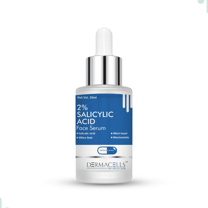 DERMACELLS 2% Salicylic Acid Face Serum 30ml | Acne & Pimple Control Serum with Witch Hazel & Willow Bark | Oil-Free, Clear Skin Formula