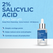 DERMACELLS 2% Salicylic Acid Face Serum 30ml | Acne & Pimple Control Serum with Witch Hazel & Willow Bark | Oil-Free, Clear Skin Formula