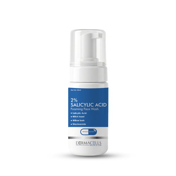 Dermacells 2% Salicylic Acid Foaming Face Wash with Witch Hazel, Willow Bark & Niacinamide for Oily and Acne-Prone Skin – 100 ml