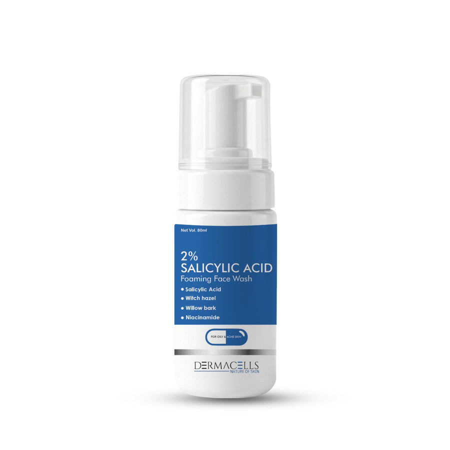 Dermacells 2% Salicylic Acid Foaming Face Wash with Witch Hazel, Willow Bark & Niacinamide for Oily and Acne-Prone Skin – 100 ml