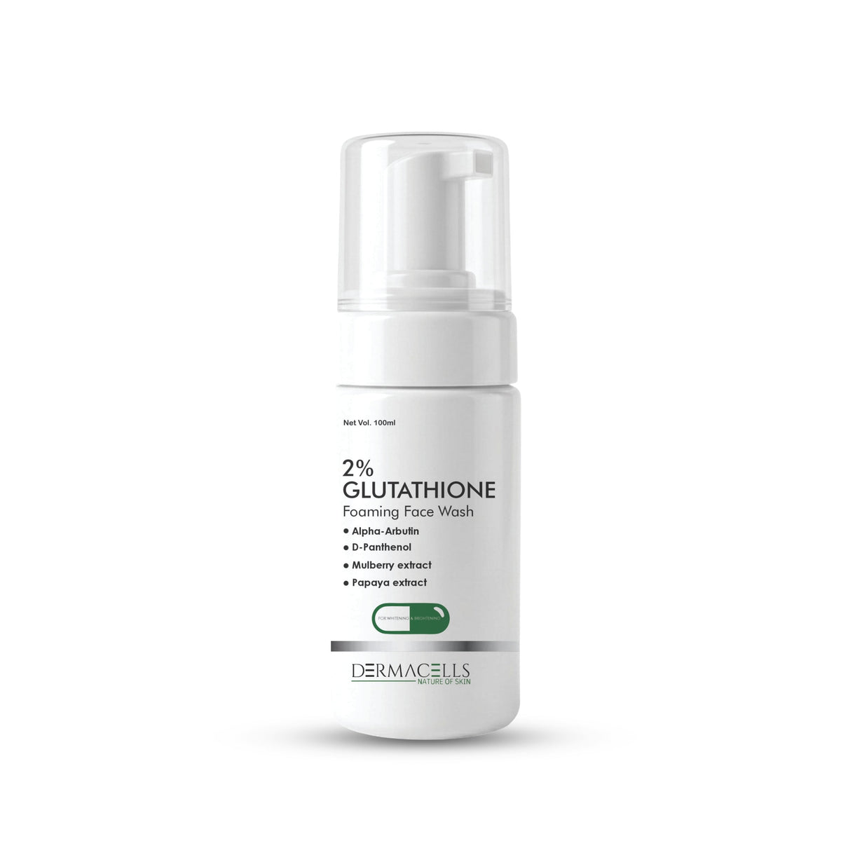 DERMACELLS 2% Glutathione Foaming Face Wash with Alpha Arbutin, D-Panthenol, Mulberry & Papaya Extracts – 100 ml