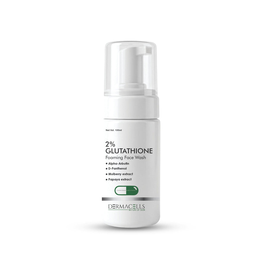 DERMACELLS 2% Glutathione Foaming Face Wash with Alpha Arbutin, D-Panthenol, Mulberry & Papaya Extracts – 100 ml