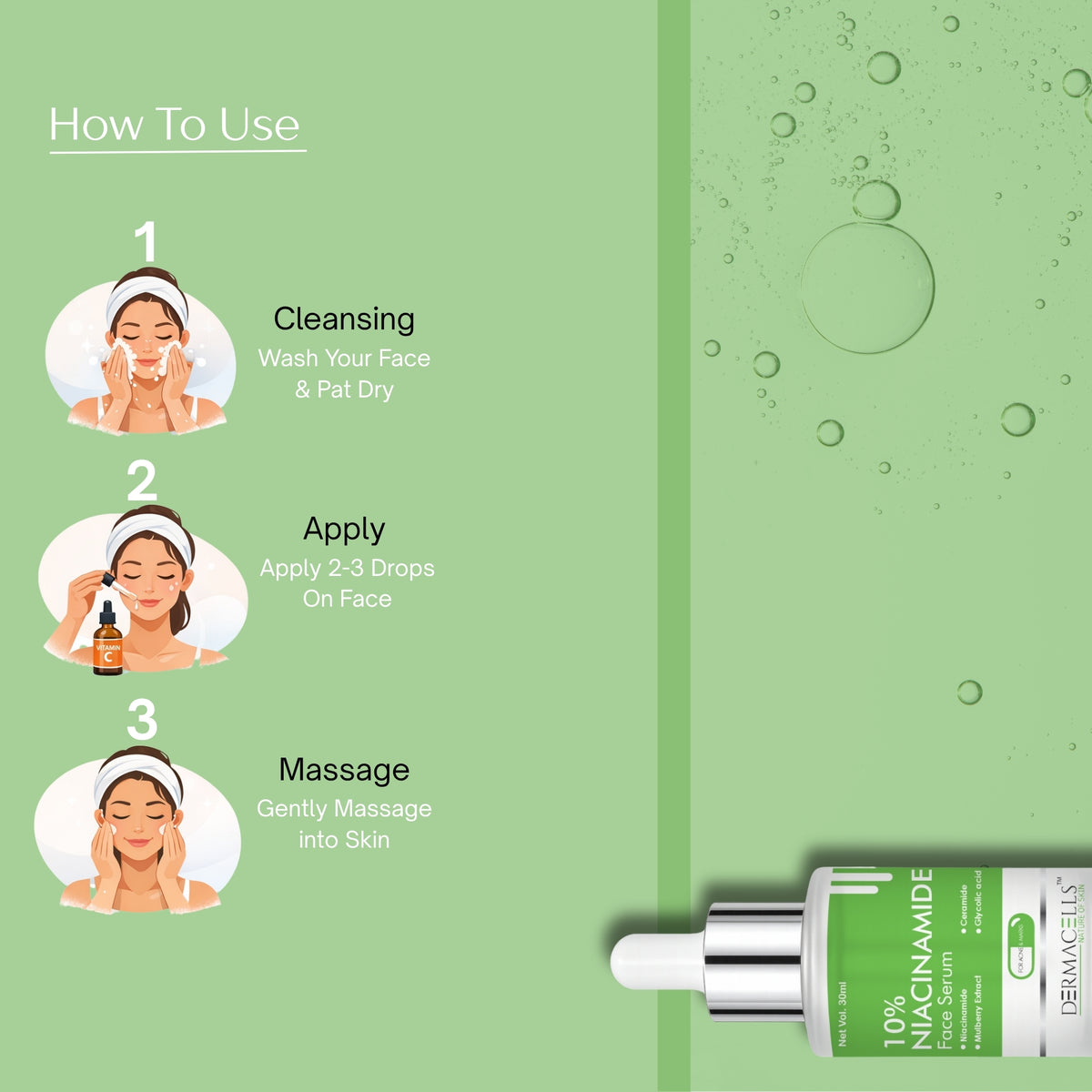 DERMACELLS 10% Niacinamide Face Serum 30ml | Zinc Serum for Acne Marks, Dark Spots, Oil Control & Clear Skin