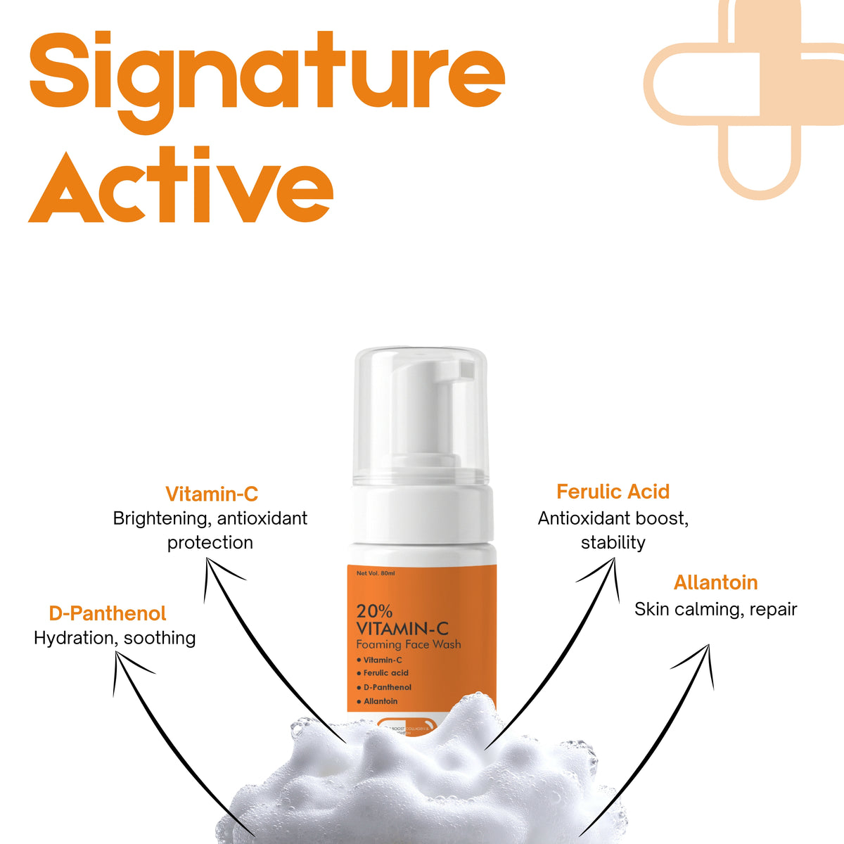 DERMACELLS 10% Vitamin C Foaming Face Wash 100ml | Built-In Brush Face Cleanser for Brightening, Deep Cleansing & Glowing Skin