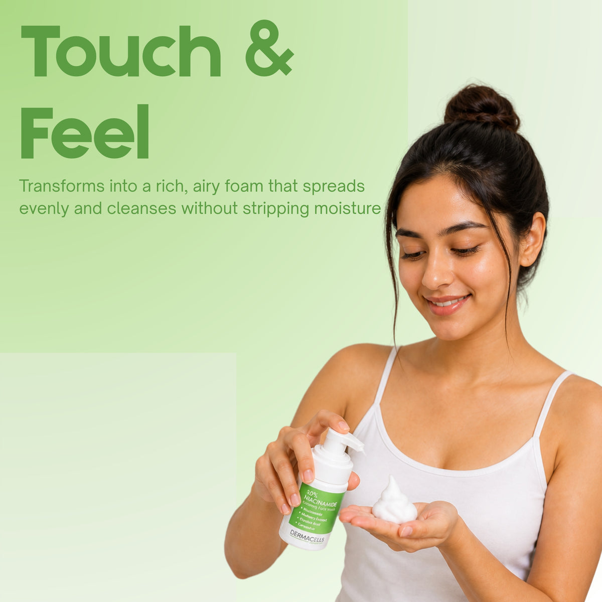 DERMACELLS 10% Niacinamide Foaming Face Wash with Mulberry Extract, Glycolic Acid & Ceramide for Acne-Prone Skin – 100 ml