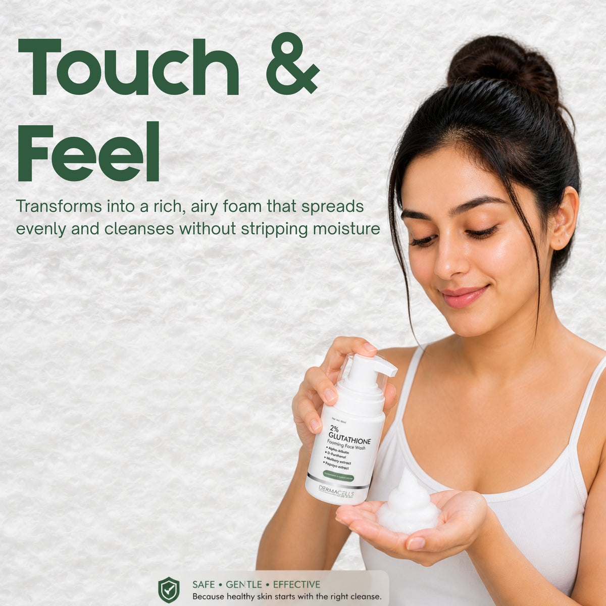DERMACELLS 2% Glutathione Foaming Face Wash with Alpha Arbutin, D-Panthenol, Mulberry & Papaya Extracts – 100 ml