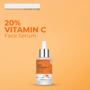 DERMACELLS 20% Vitamin C Face Serum 30ml | Vitamin C, 5% Niacinamide & Hyaluronic Acid for Glowing Skin, Dark Spots & Hydration