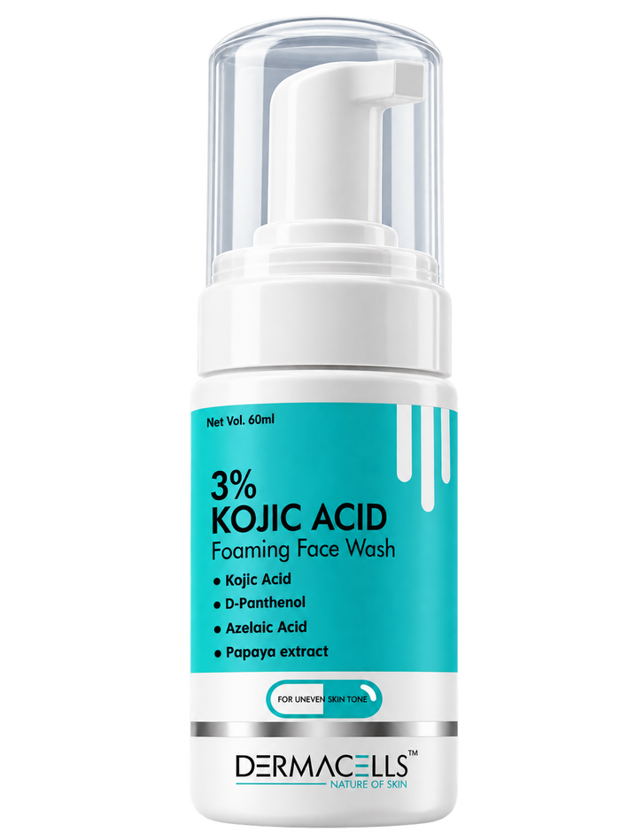 DERMACELLS 5% Kojic Acid Foaming Face Wash 100ml | Niacinamide & Alpha Arbutin Face Cleanser for Dark Spots, Pigmentation & Bright Skin
