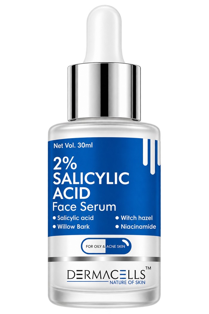 DERMACELLS 2% Salicylic Acid Face Serum 30ml | Acne & Pimple Control Serum with Witch Hazel & Willow Bark | Oil-Free, Clear Skin Formula